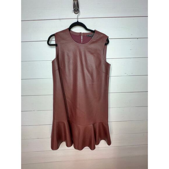 NWT BCBG Maxazria Small Maroon Sheridan Faux Leather Sleeveless Mini Dress - Picture 4 of 11